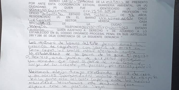 Vecinos de Lomas del Este formalizaron la denuncia sobre cazadores furtivos ante Guardia Ambiental de la GNB