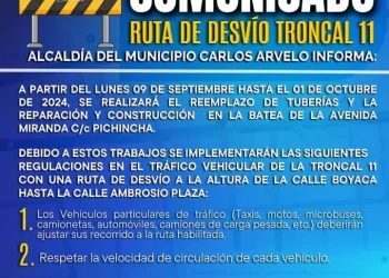 Habilitan ruta de desvío en la Troncal 11 de Carlos Arvelo por trabajos de infraestructuras