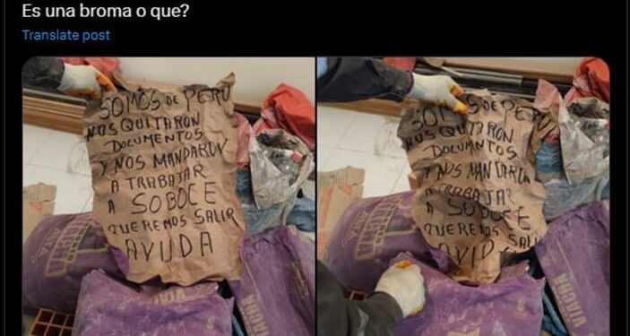 Unos peruanos utilizaron una bolsa de cemento para denunciar la esclavitud en una fábrica de SOBOCE