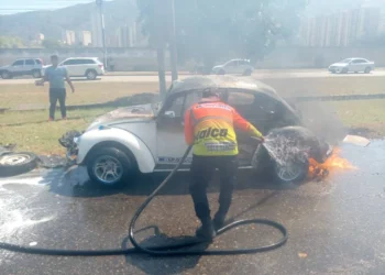 Escarabajo se prendió en llamas en la Autopista del Este